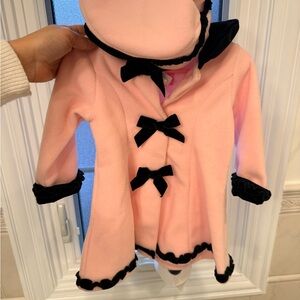 Pink and Black Bow Coat with Matching Hat